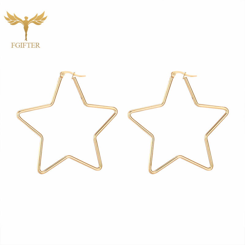 30mm 50mm 60mm 70mm Geometry Star Earrings For Women Stainless Steel Hoops Ear Nipple Piercing Ring Golden Steel Jewelry