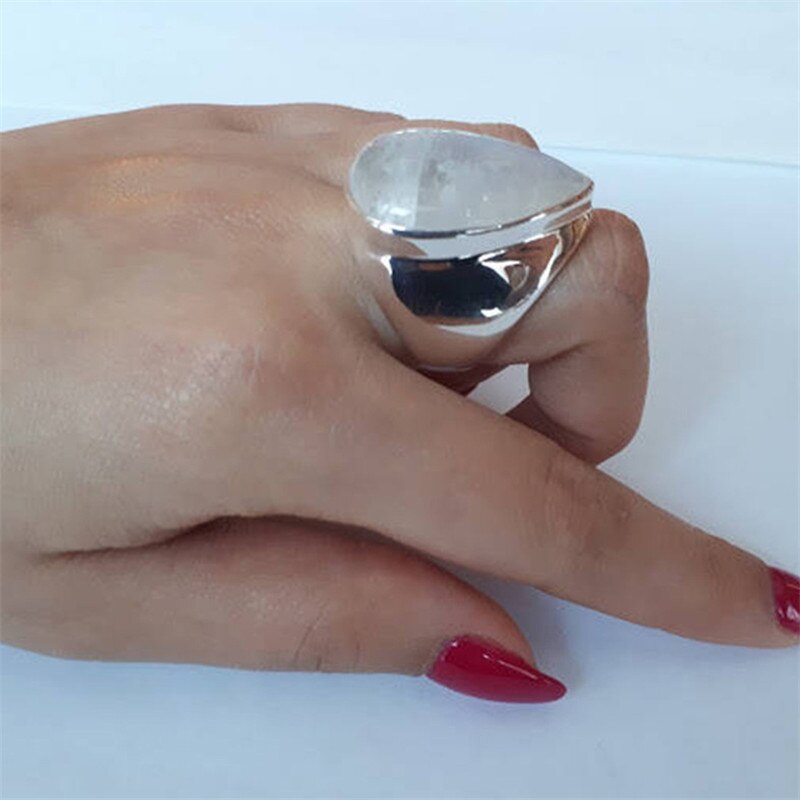 Anillos de piedra lunar Vintage para mujer, anillo grande a la , joyas de plata para dedo para mujer, anillo para de compromiso, para mujer