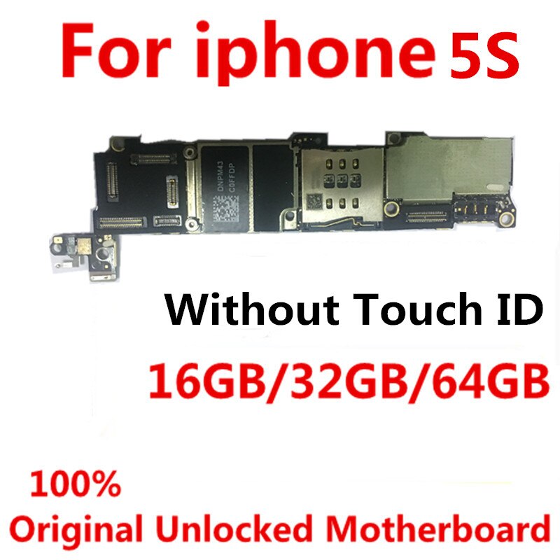 100% Original unlocked for iphone 5S Motherboard Without Touch ID/With Touch ID,for iphone 5S Logic boards,16gb / 32gb / 64gb