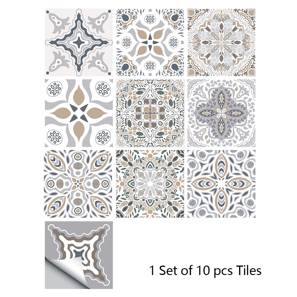 10 uds, pegatinas de azulejos Vintage, autoadhesivas, impermeables, mosaicos marroquíes, calcomanías de pared, estilo bohemio contemporáneo: 2