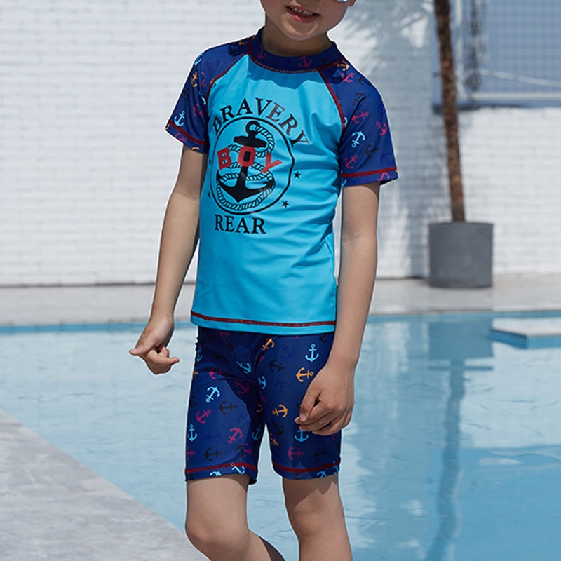 Jongens Badmode Kinderen Zwemkleding Korte Mouwen Bodysuit Jongens 2 Stuks Zwemkleding Met Cap Kids Badpak Jongen Zon-proof Beachwear