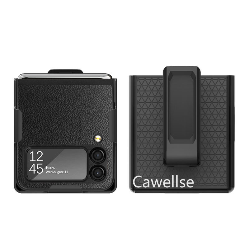 Belt Clip Holster phone Case for Samsung Galaxy Z Flip 3 5G Lychee Pattern Leather Stand Holder Slide Hip Holster Cover Z Flip3: 1D139-black