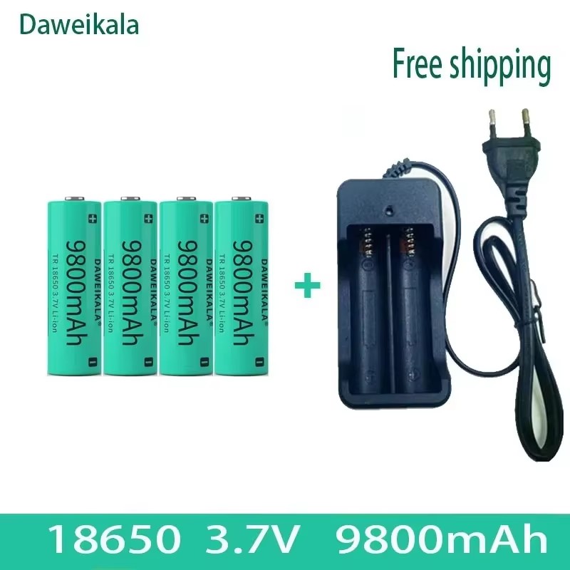 18650 3.7V 9800mAh Li-ion Battery - with Charger for Flashlights | High Capacity & Long Cycle Life: Gold