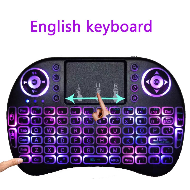 Mini kabellos Klaviatur Beleuchtete Tastatur Multimedia Fernbedienung Tasten und PC Spielen Kontrolle Touchpad, für PC Pad Android TV Kasten Clever TV: Englisch Klaviatur