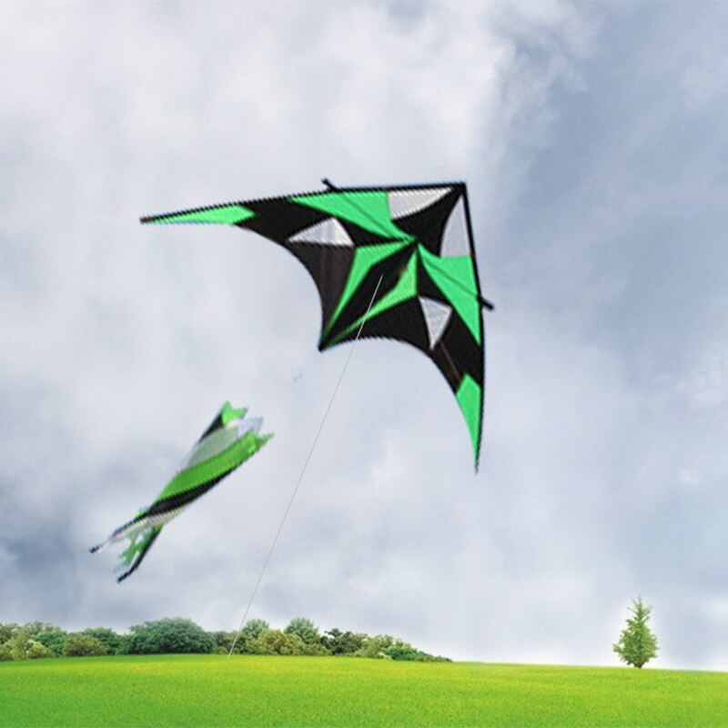 2MCreative Green Handmade Kites Triangle kite with Tail Resin Rod Leisure Material Outdoor Toys for Children and Adult