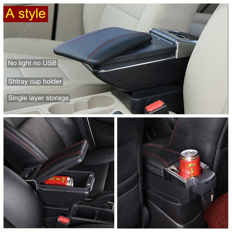 Armrest box For Toyota Yaris Hybrid sol - Dual Layer Rotatable Large Space Central Store Content Box: A Styke Black Red