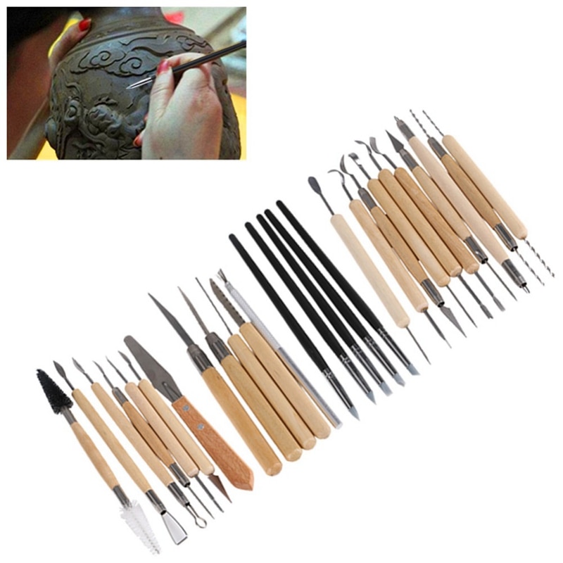 Conjunto de herramientas de escultura de arcilla 28 Uds manualidades Kit de herramientas de modelado y tallado herramientas de cerámica y mango de madera herramientas para moldear arcilla
