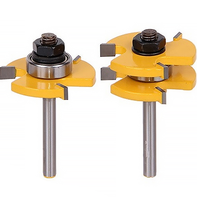Allsome 2Pc Tong & Groove Router Bit Set 3/4 "Voorraad 1/4" Schacht 3 Tanden T-Vorm Houtfrees Frees Vloeren Hout Werkgereedschap