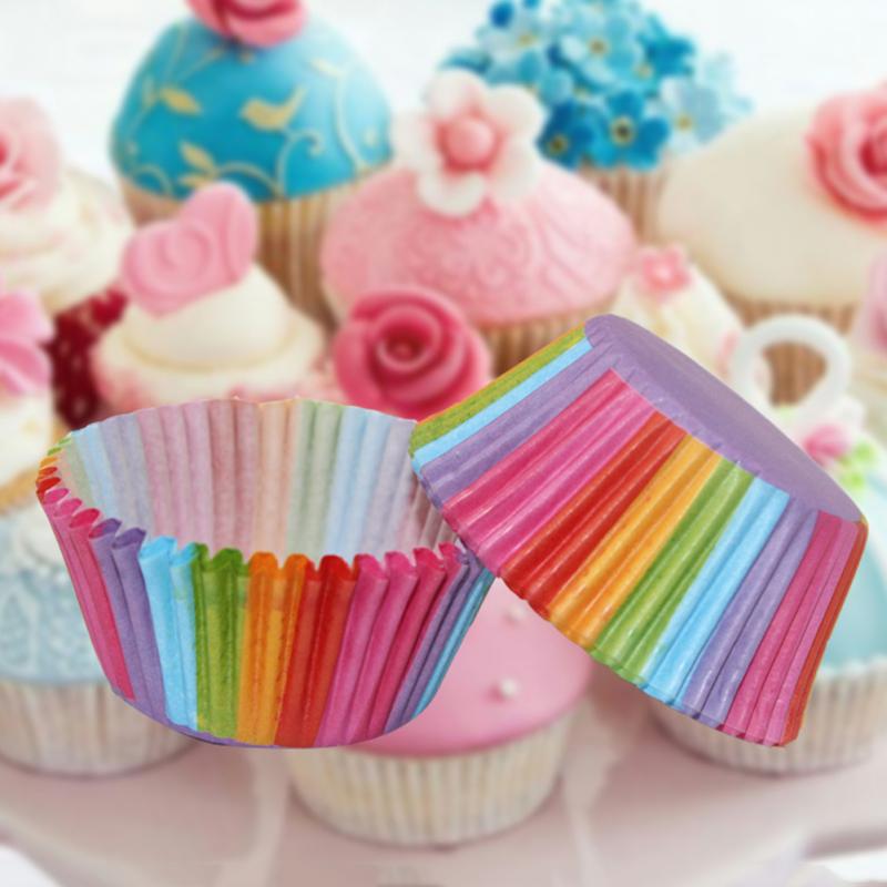 100 Pcs Kleurrijke Regenboog Papier Taart Cupcake Liners Bakken Muffin Cup Case Leuke Party