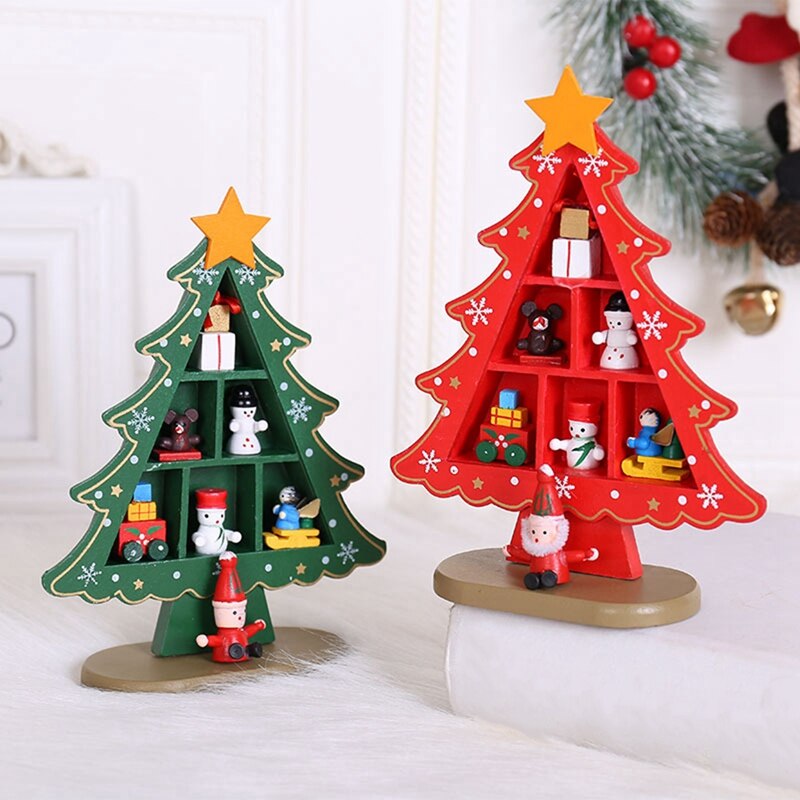Ornement de Table de noël 18cm, faux arbre de noël, bureau en bois, disposition de la scène de l'arbre de noël en 3D