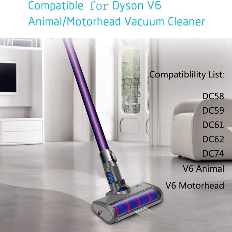 Fluffy Floor Head Roller Brush for Dysons V6/DC6 Vacuum Cleaners Parts Rotatable Brush Tool with Led Lights