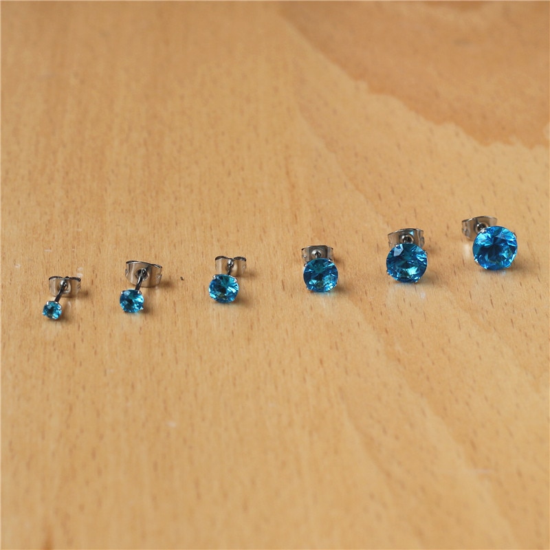 316l Roestvrij Staal Stud Oorbellen Met Ocean Blue Zircons Klassieke Stijl Van 3mm tot 8mm Geen Vervagen Allergie gratis Sieraden