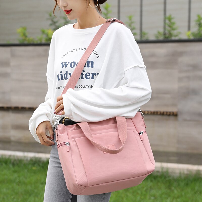 Nylon Shoulder Bags For Women Solid Color Casual Tote Large Capacity Black Crossbody Bag Soft Zipper Travel Handbag