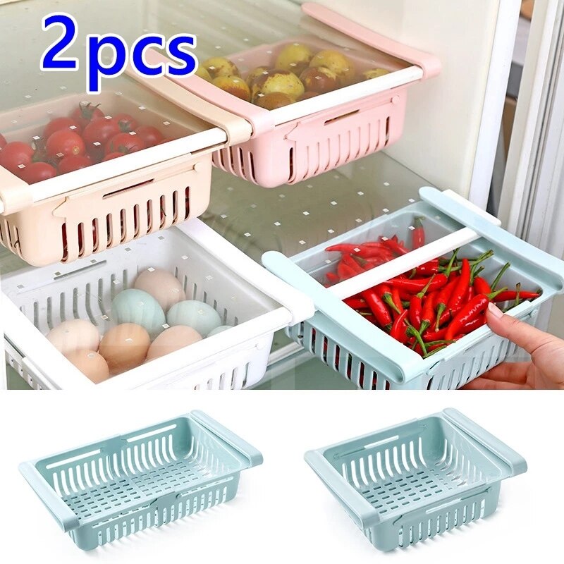 Fridge Organizer Storage Box Extendable Refrigerator Chest Shelf Home Storage Case Plastic Cabinet Shelves