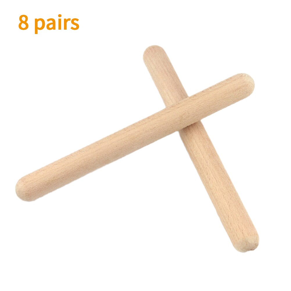 8 pares principiante clásica instrumento Orff de la escuela en casa Claves musicales baquetas de ritmo Natural madera Accesorios