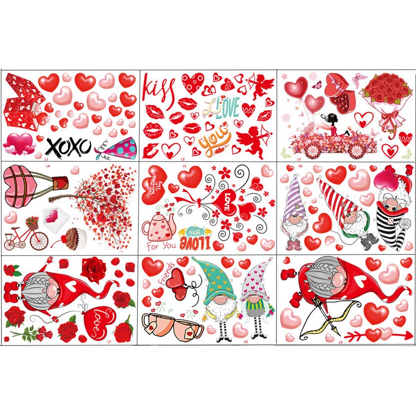 Valentine's Day Love Window Sticker Heart Wall Sticker Cabinet refrigerator Home Decor Decals glass/door wallpaper Decor: Default Title