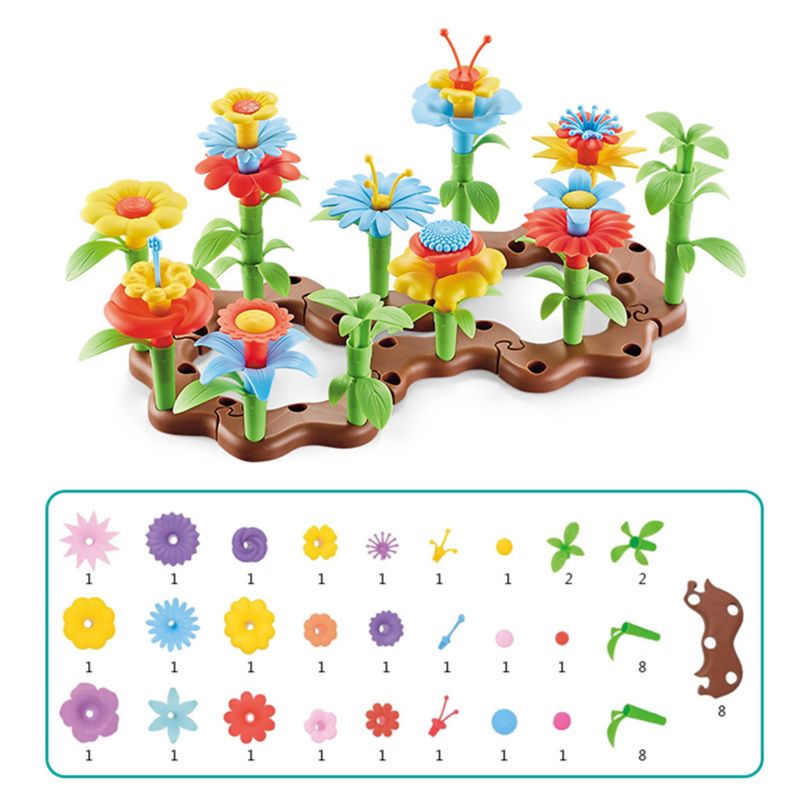 Flower Garden Building Toys - Build a Bouquet Floral Arrangement Playset for Toddlers and Kids Age 3, 4, 5, 6 Year Old: 54 Pcs