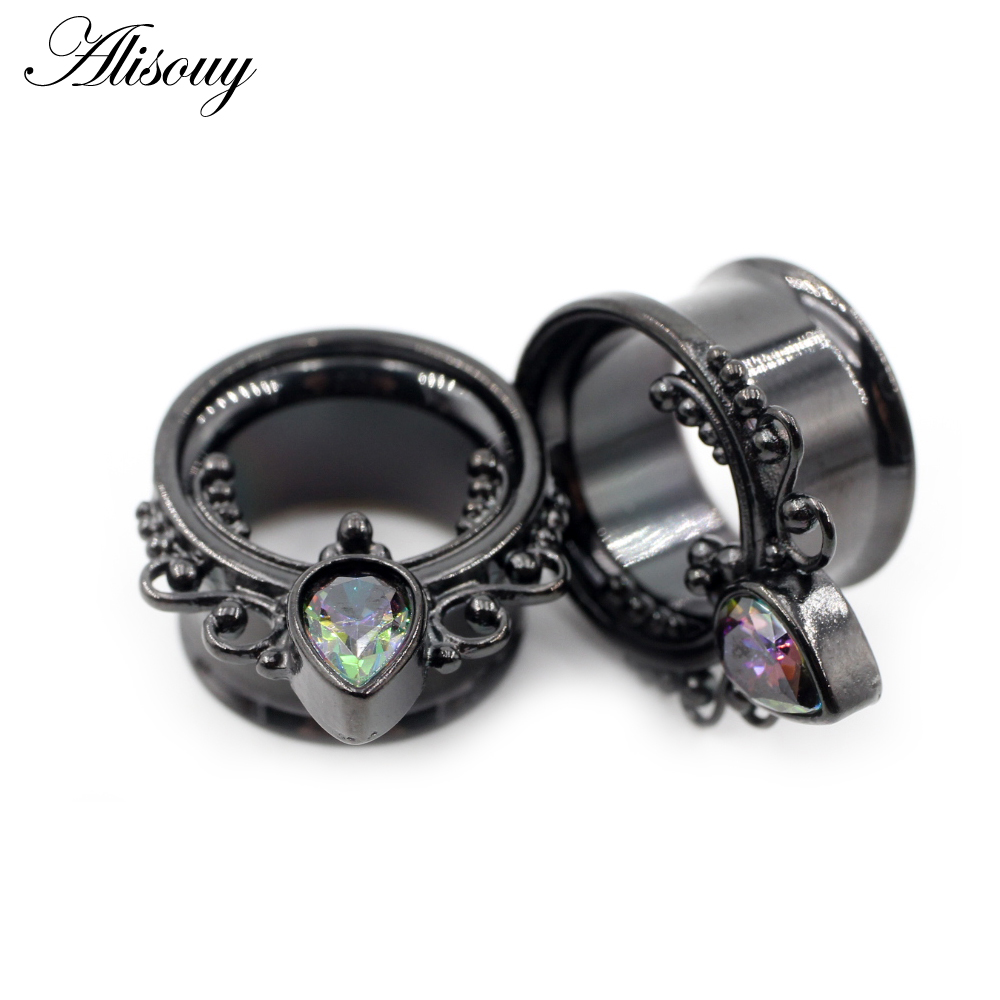 Alisouy 2PC Ear Piercing Plugs Tunnels Expanders Body Jewelry Gauges Studs Stretcher Earrings Jewelry 0G 00G: WHITE / Gold-color