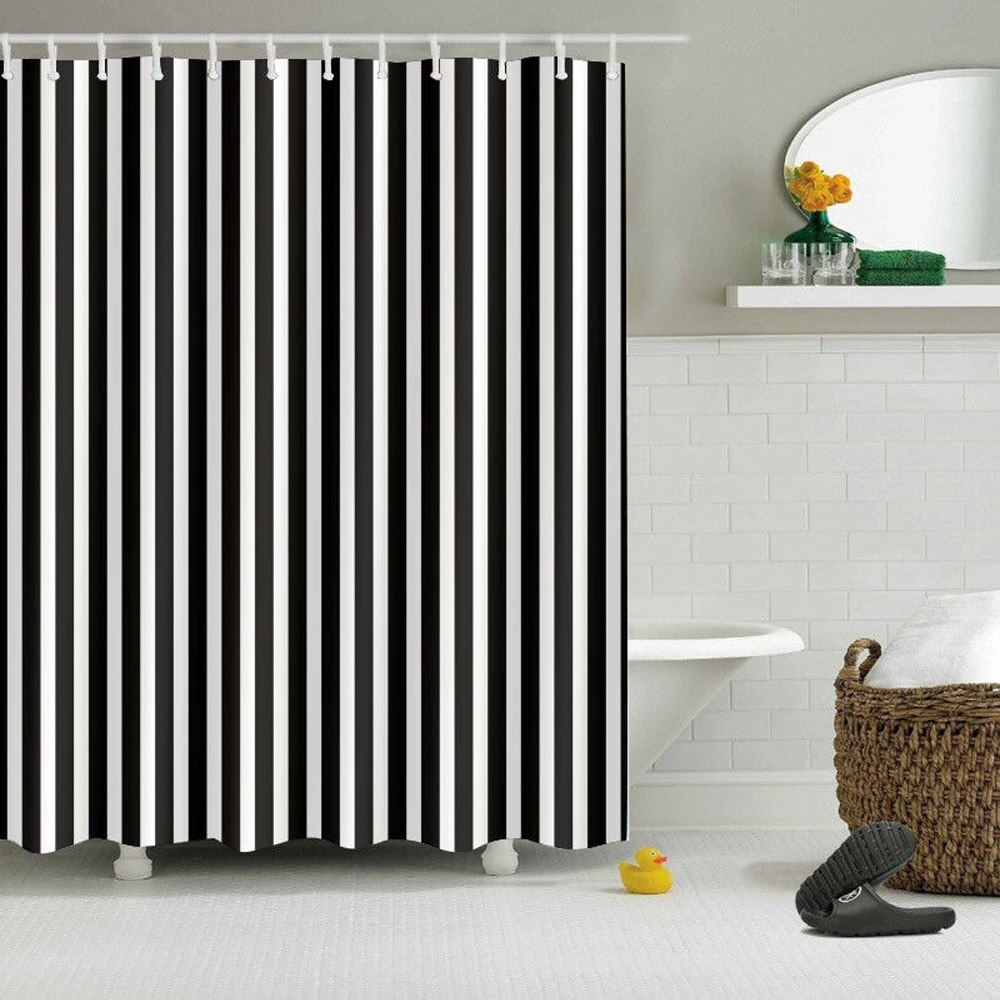Black and White Shower Curtain Striped Bathroom Curtain Waterproof Polyester Fabric Bath Decor Ring Hooks Included: Only Curtain / 120x175cm-40x70inch