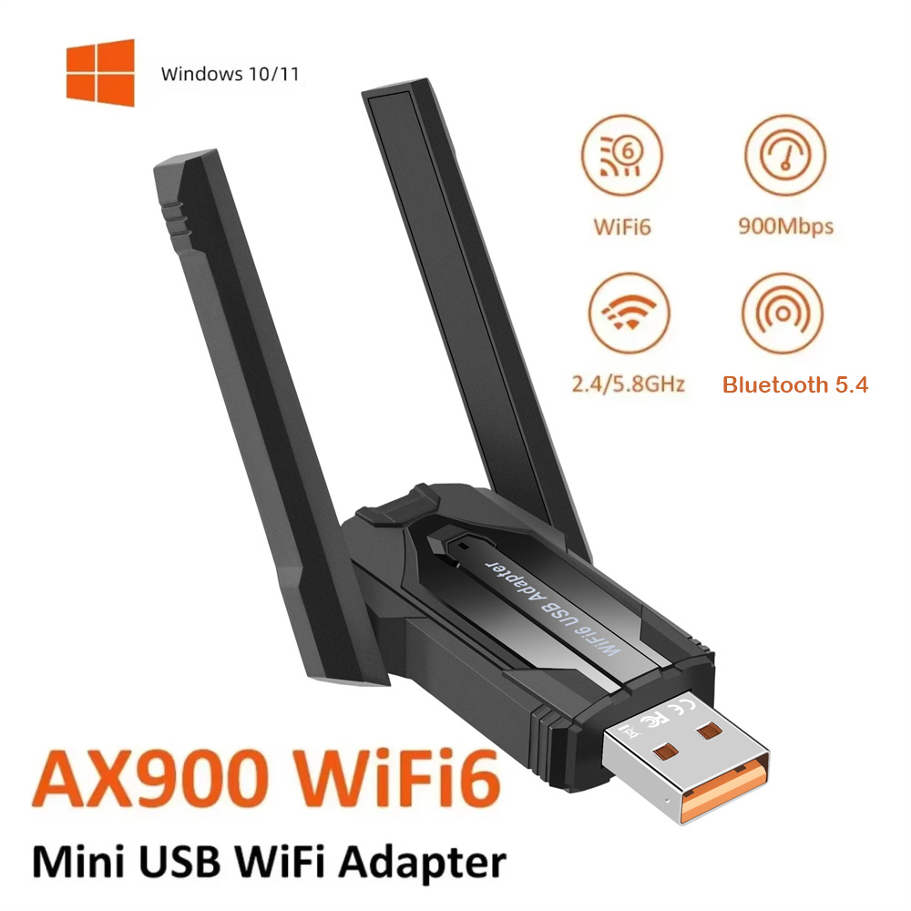 WiFi 6 AX900 Bluetooth 5.4 WiFi USB Adapter Wireless Network Card 2.4G&5GHz Wi-Fi Receive USB For PC/Laptop Win10/11 Driver Free