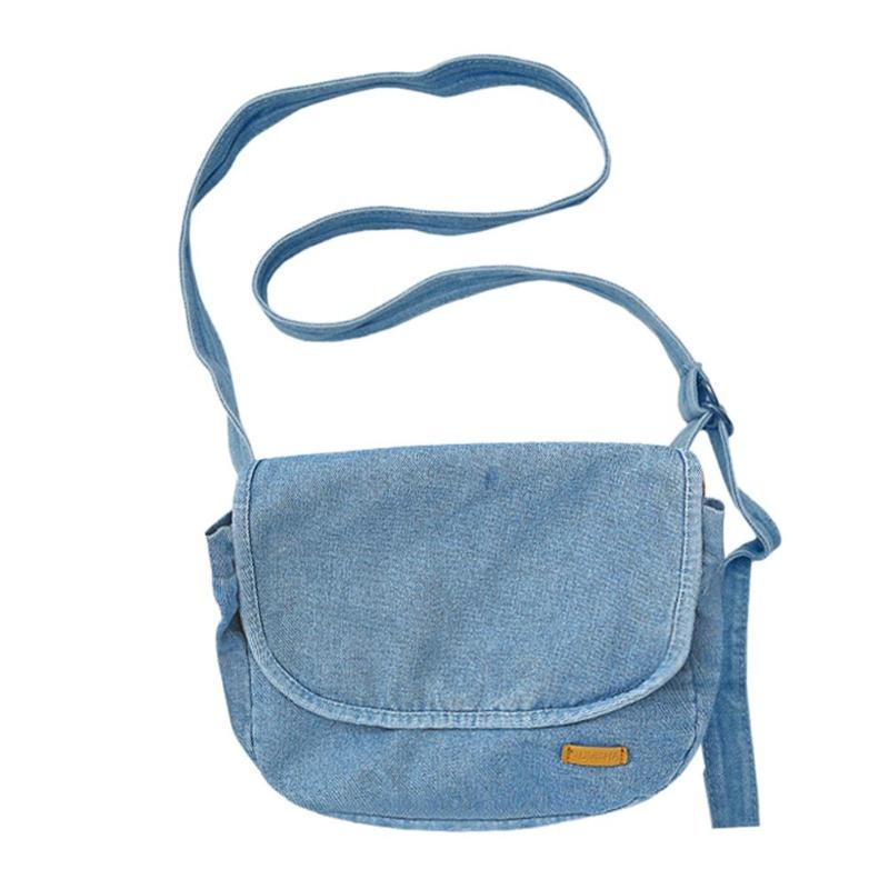 Retro klassieke Schoudertas Canvas Messenger Effen Kleur Herbruikbare Denim Schouder Crossbody Tas Toevallige Portemonnee voor Vrouwen: Light Blue