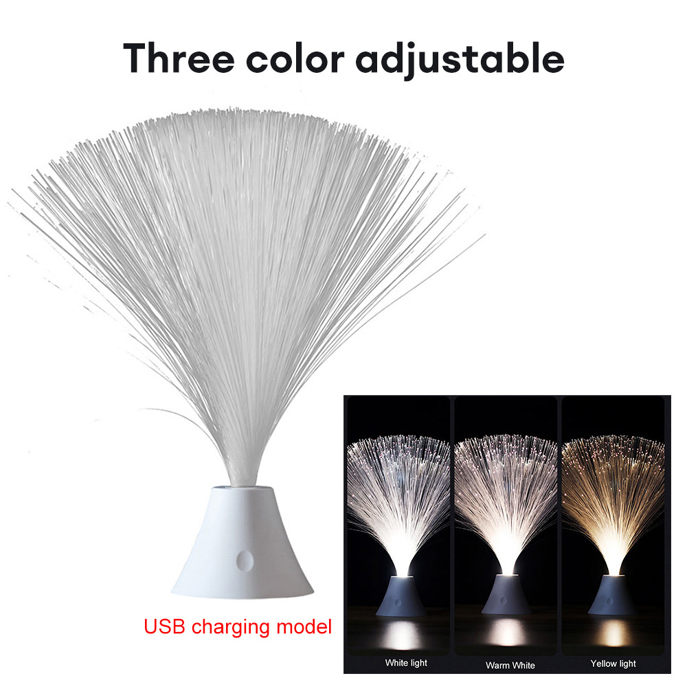 Luz LED de fibra óptica, iluminación nocturna de tres o nueve colores, lámpara de decoración, luces de ambiente de vacaciones: Color blanco cálido