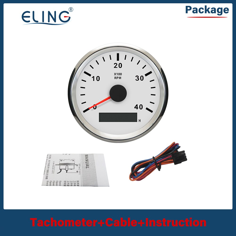 ELING RPM Tacho Tachometer REV Counter with Hour meter 85mm 12V 24V with Backlight: 4K-WS