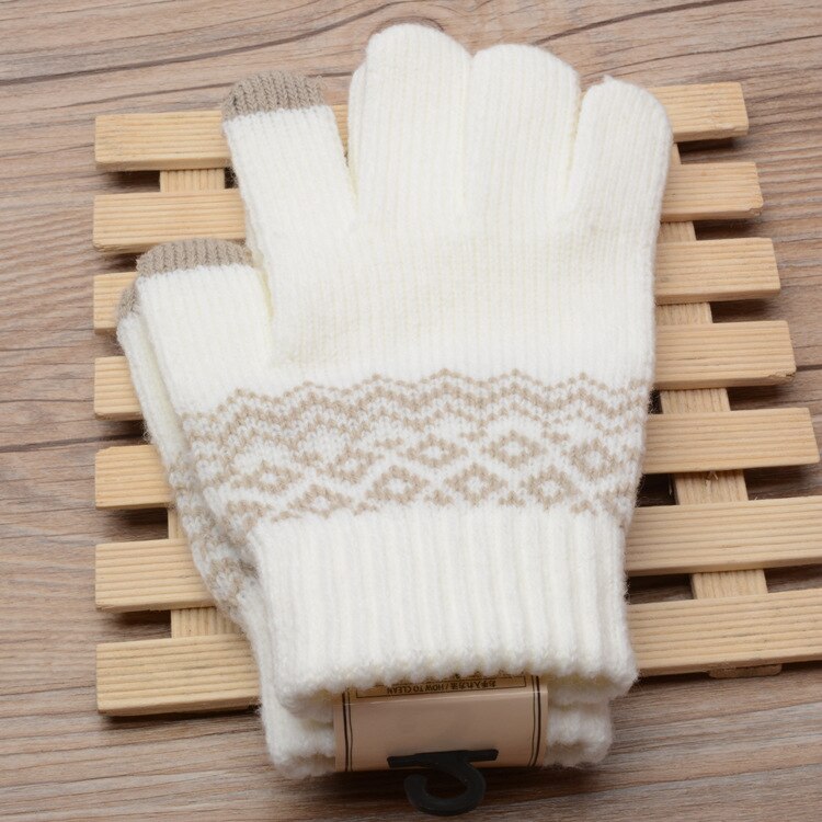 Volwassen vrouw vrouwelijke meisje Wave patroon Touch Screen Handschoenen Gebreide Jacquard Handschoenen Winter Warm Volledige vinger Handschoenen ST15