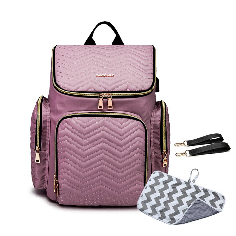 Baby Diaper Bag Backpack Stroller Bags Waterproof Women Maternity Quilted Embroidery Travel Nursing Nappy Handbag: pinkish purple mat
