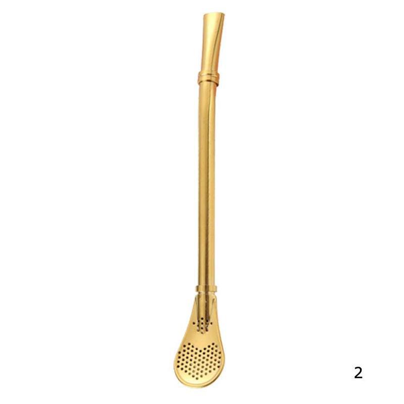 Pajita reutilizable de acero inoxidable para beber, utensilios de Metal para Bar, Yerba Mate, calabaza, cuchara, 1 ud.: Gold