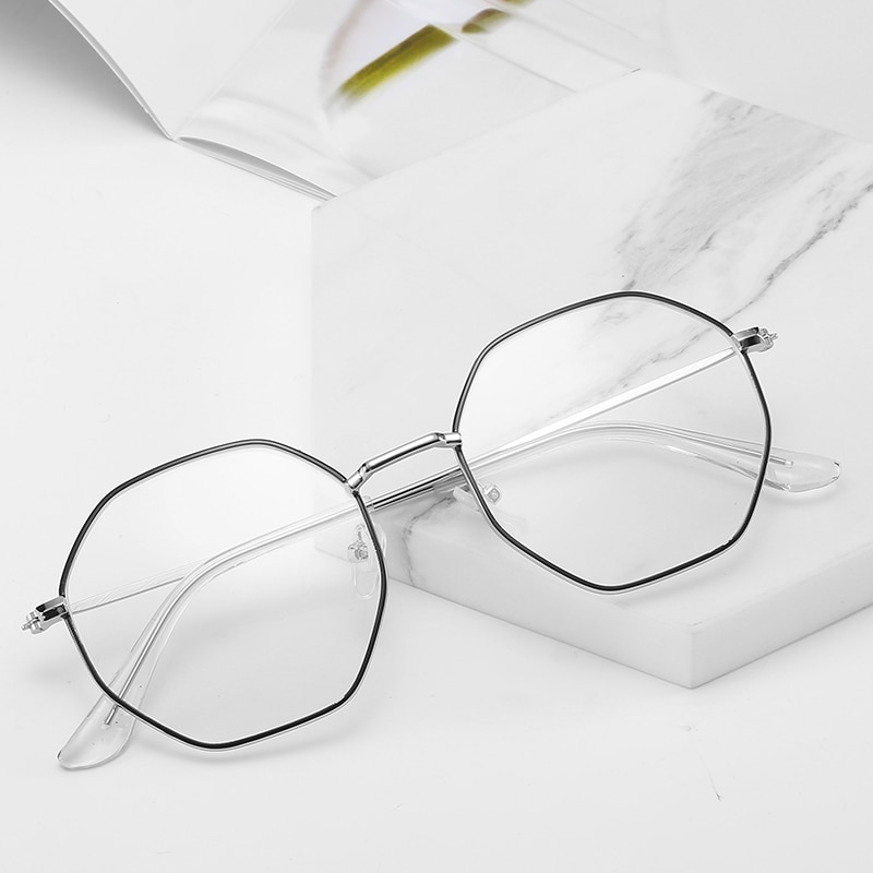 Hombres Vintage Anti-Luz Azul hexagonal gafas lentes de mujeres miopía óptica espejo Metal Simple Anti-azul gafas transparentes marcos