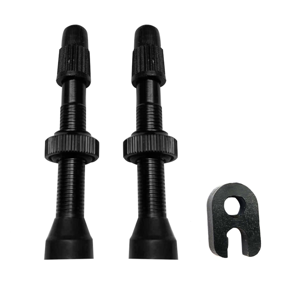 1 Pair Bicycle Presta Valve Brass Core 54mm 62mm 74mm Alloy Stem with Tool for MTB Mountain Road Bike Tubeless Tires: 54mm Black