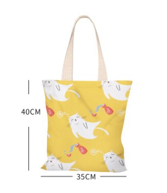 Japońskie małe świeże płótno damska torba na ramię kreskówka słodki kociak dużego ciężaru torba płócienna torba studencka płócienna torba: żółty