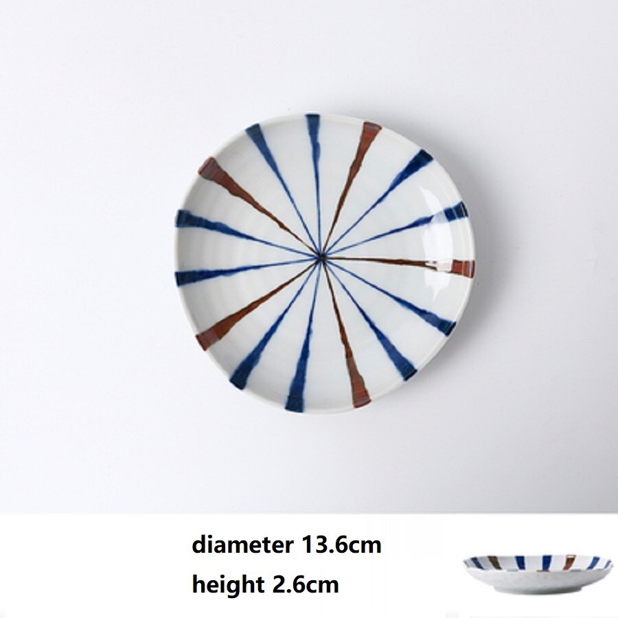 1 Pc Japanse Schotel Plaat Keramische Onderglazuur Retro Creatieve Lijnen Eenvoudige Exquise Huishouden Gemaakt In Japan: Diameter 13.6cm