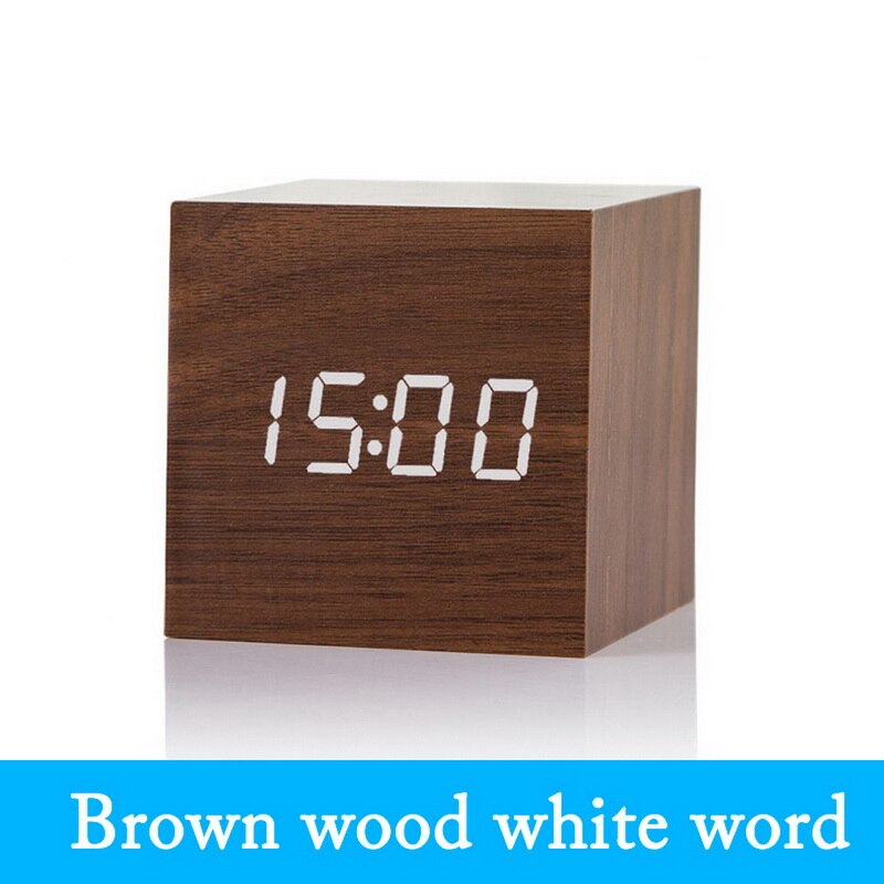 Digital Wecker Holz LED Alarm Zeit Anzeige Für Schlafzimmer Nacht Büro Kalender Temperatur LED-anzeige Holz Schreibtisch Uhr