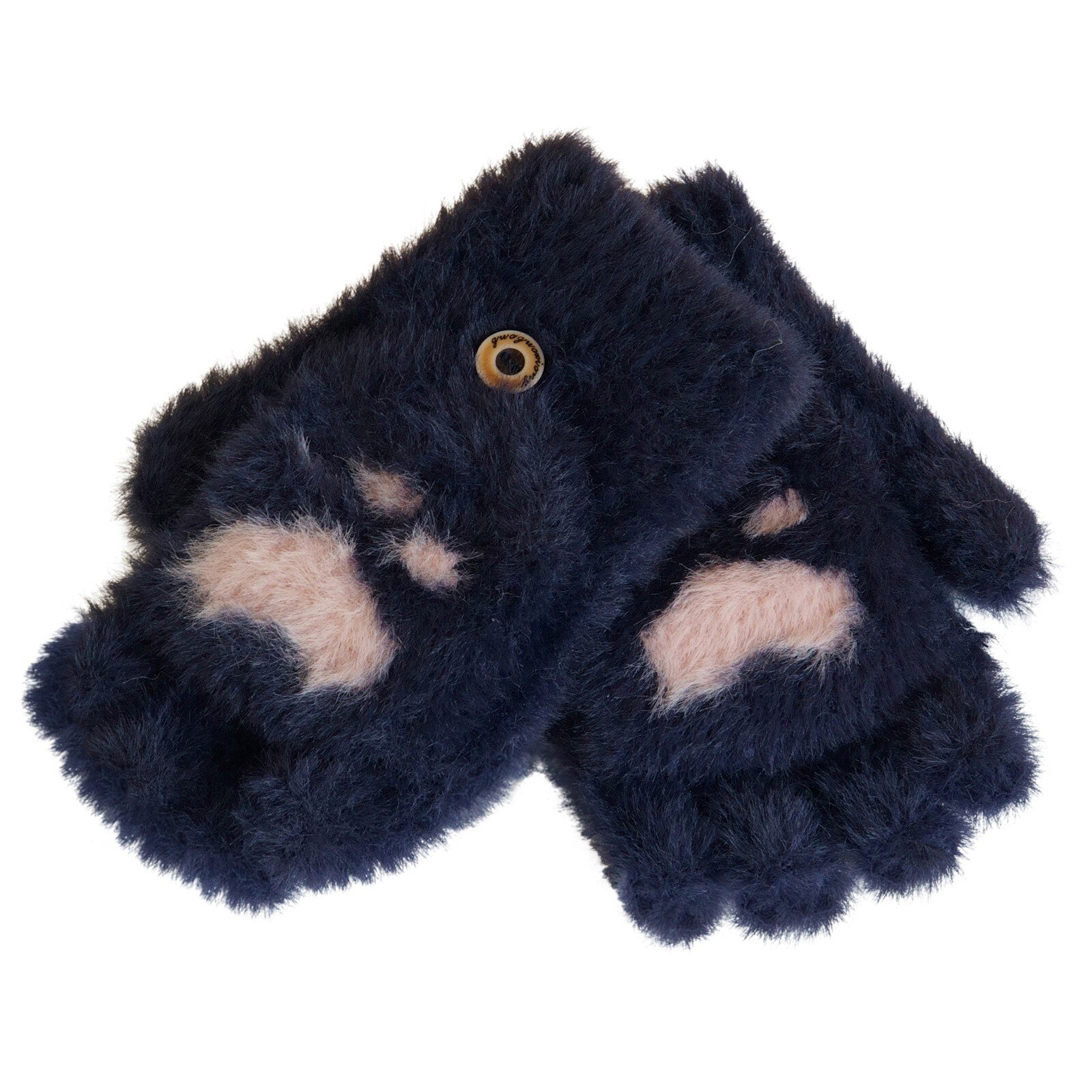 Handschuh Winter Frauen Warme Winter Warm Halten Kaschmir Schöne Druck Weave Gestrickte Flip Handschuhe Fäustlinge Plüsch Kurze Finger Handschuh: Black
