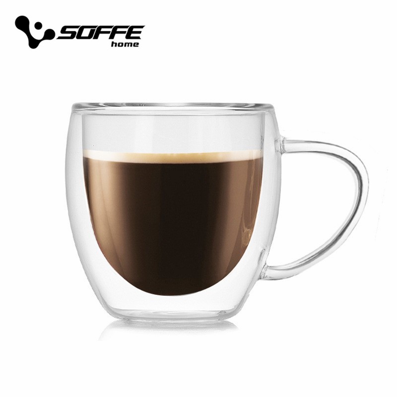 Soffe tasse à café en verre de | Avec poignée 250ML 350ml, Double couche en verre, tasse à boire au lait résistant à la chaleur