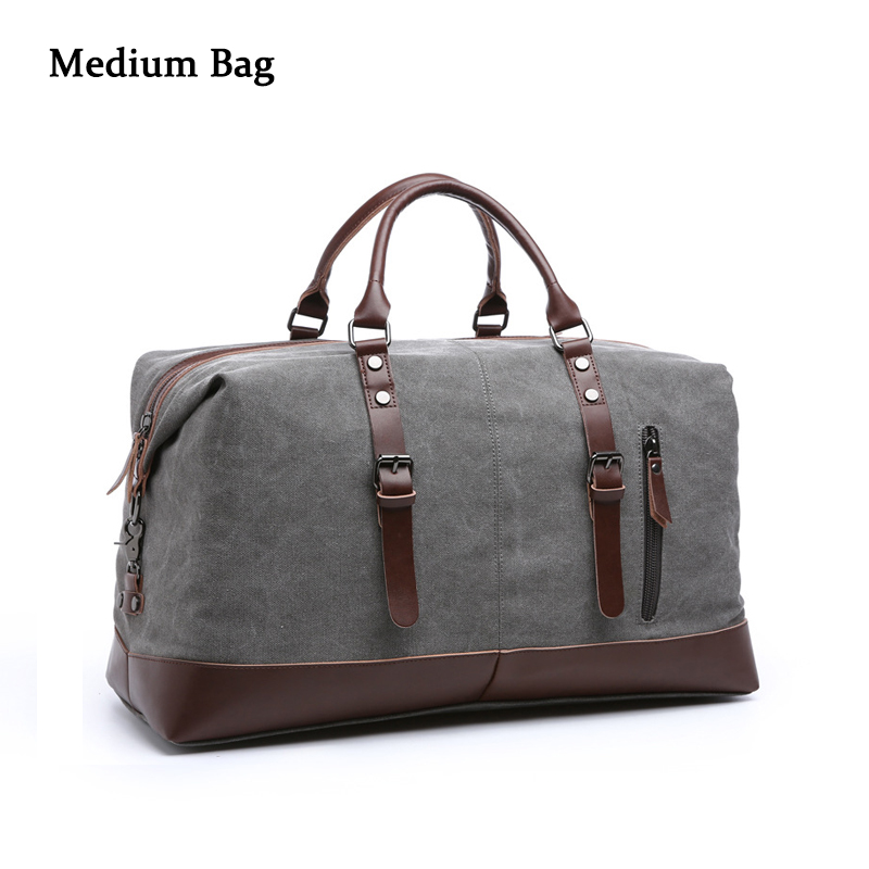 Bolso de viaje de lona de para hombre y mujer, bolsa de equipaje de viaje de gran capacidad, informal, Vintage, para fin de semana: Gray Medium