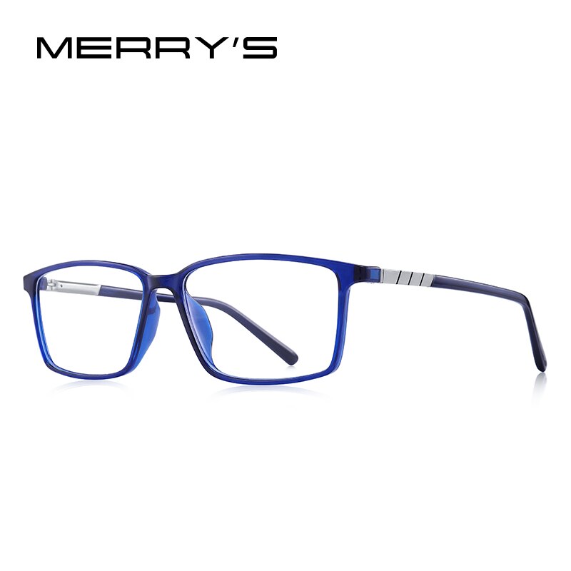 MERRYS Men Square Frame Eyeglasses Myopia Prescription Optical Eyewear Acetate Frame S2205: C04 Blue
