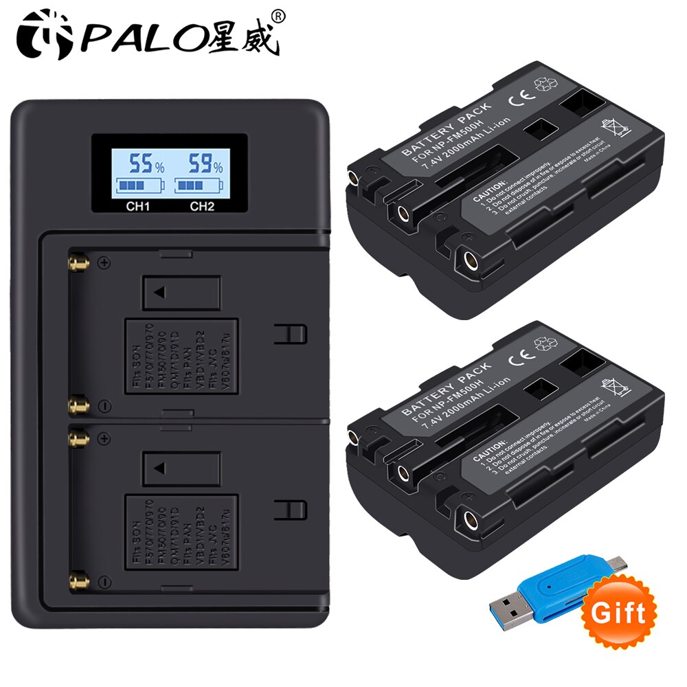Sony Original NP-FM500H NP FM500H FM50 Kamera Batterie A57 A65 A77 A450 A560 A580 A900 A58 A99 A550 A200 A300 a350 A700 F717: 2Stck und Ladegerät