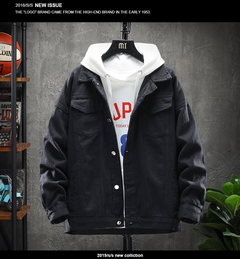 Hösten solid jeansjacka cowboy herr jacka casual jeans kappa långärmad herr kläder plus size toppar chaquetas hombre