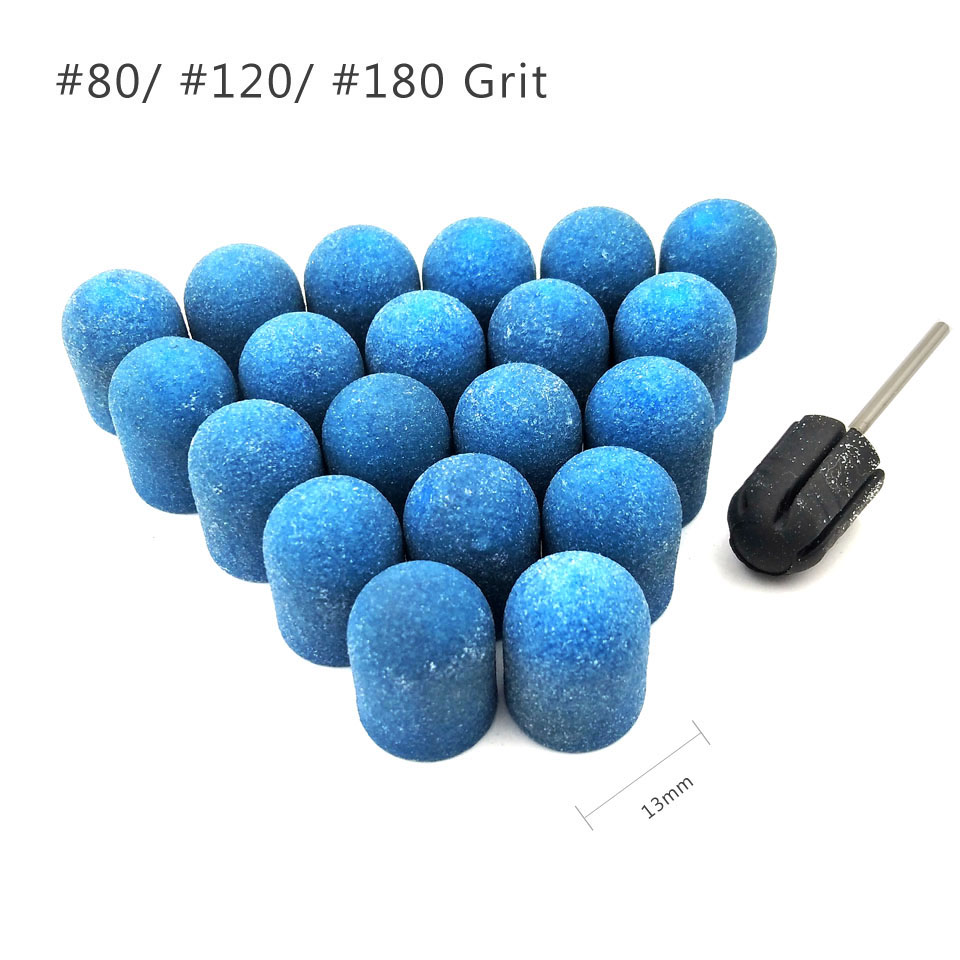 50 stuks 13*19mm Blauw Plastic Base Schuren Caps Met Rubberen Grip Pedicure Polijsten Zand Blok Boor Accessoires voet File Tool