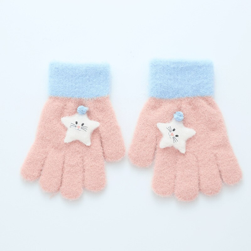 Kinderen Handschoenen Herfst En Winter Cartoon Leuke Jacquard Snoep Kleur Gebreide Handschoenen Voor 6-13Y Baby Handschoenen Wanten: Light Pink