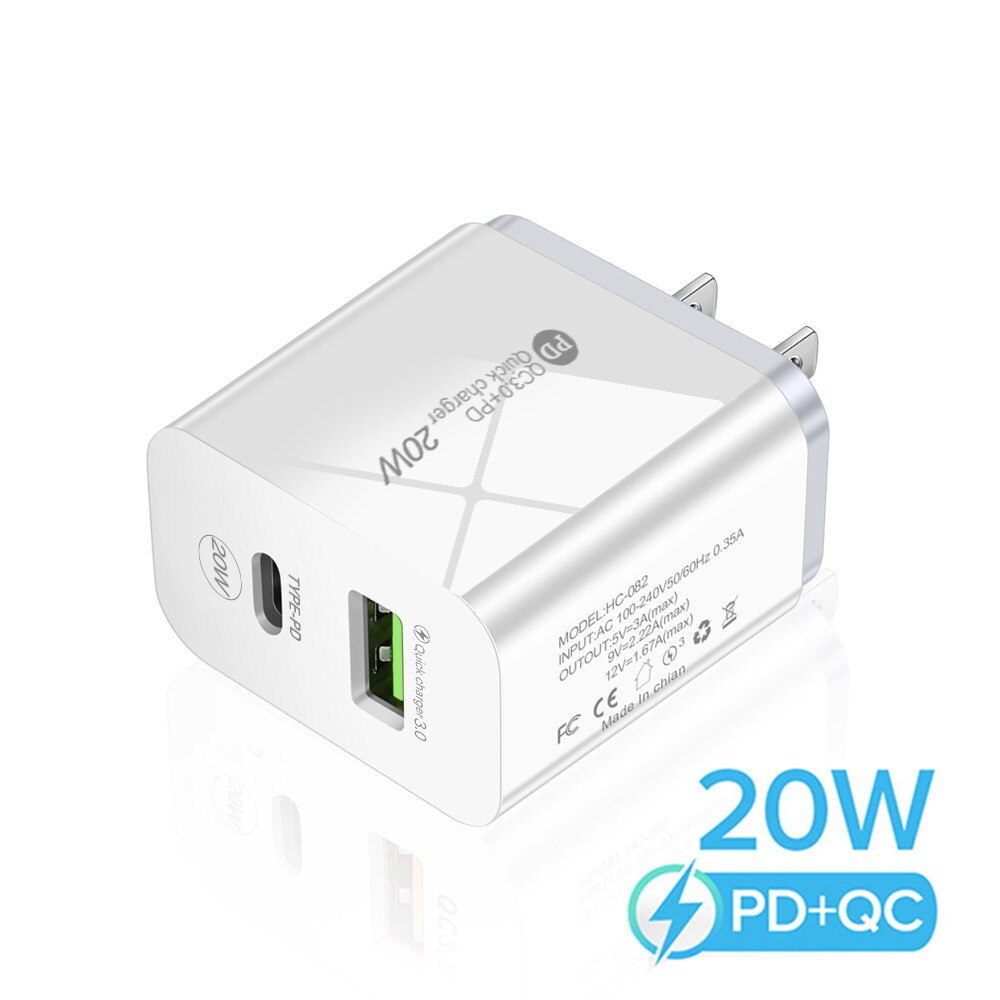 PD 20W ładowarka USB C QC + PD 2 Port LED szybka ładowarka ścienna do telefonu iPhone 13 12 Huawei Xiaomi Samsung szybka ładowarka: White US