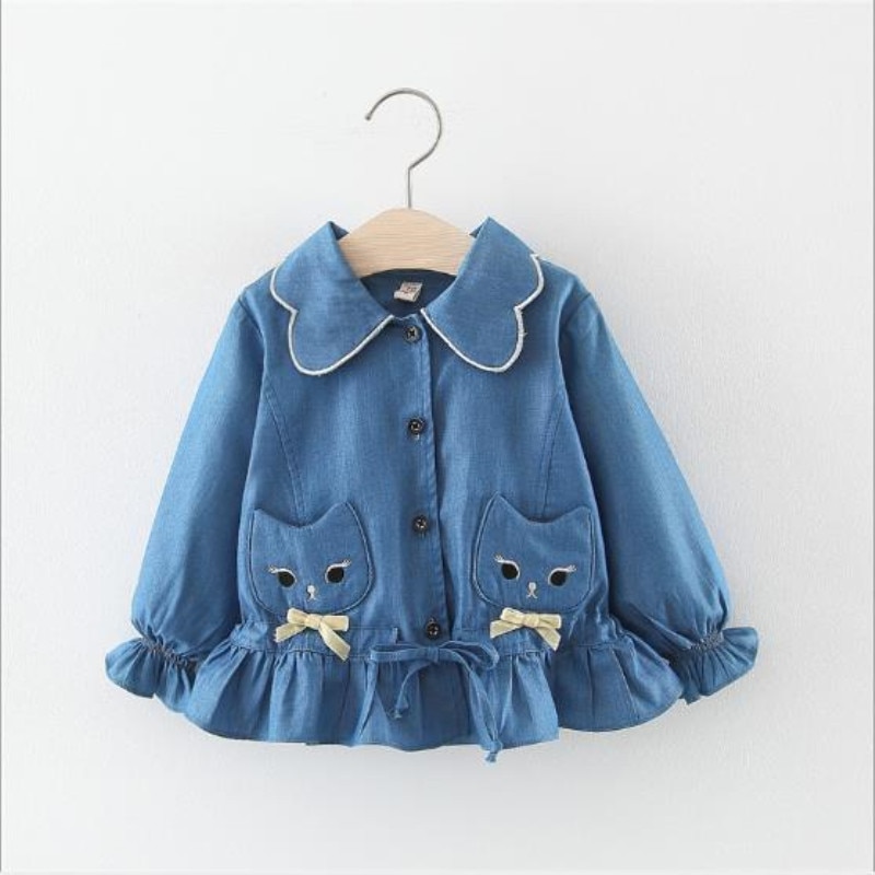 Veste en denim printemps/automne pour filles | manteau de chat doux poche, haut à manches longues pour enfants de 0-3 ans, veste d'automne à double poche