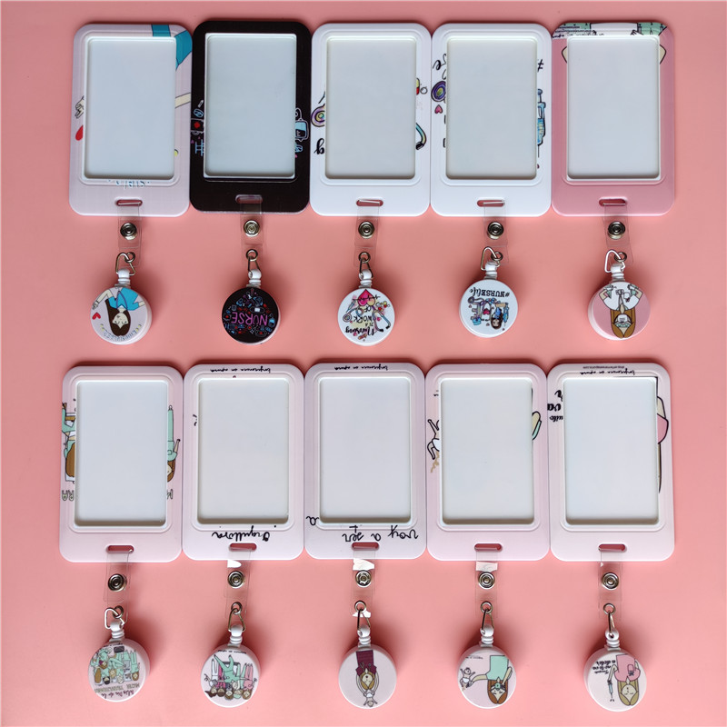 Doctor Nurse Cute Name ID Badge Holder Hard Case with Neck Lanyard Bus Card Holder Keychain Strip Set for Nurse Name Card Case