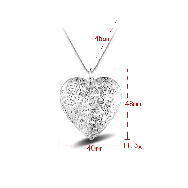 925 Sterling Silver Necklace Heart Frame Pendant Necklace Can Be Loaded With Photo DIY Jewelry