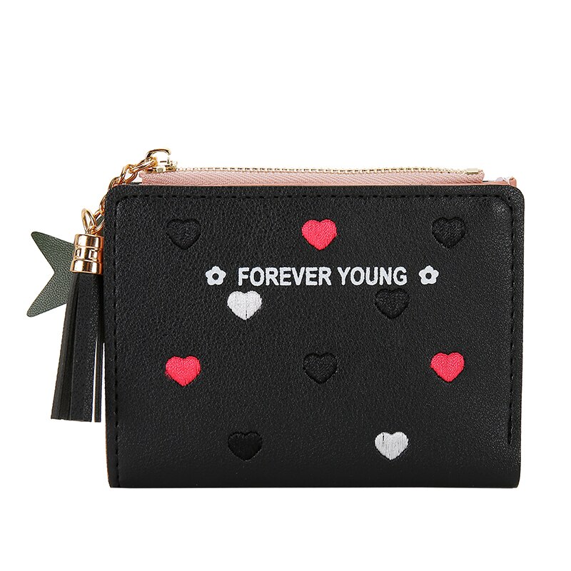 Wallet Women Newest Heart Tassel Leather Wallet Female Wallet Zipper Solid Lady Purse Card Holder Bag