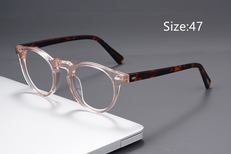 Transparent Glasses Small Round Blue Light Glasses Vintage Acetate Eyeglass Frames Women Prescription Glasses Men Gregory Peck: Pink Frame