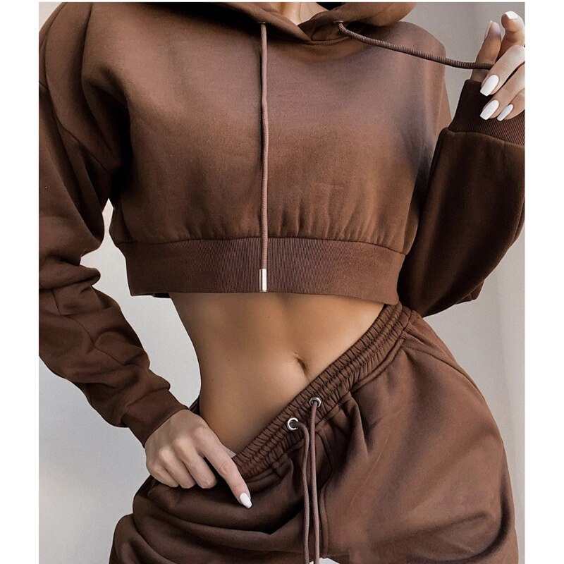 Women&#39;s Tracksuit Set Casual Long Sleeve Hooded Sweatshirt and Loose Drawstring Waistband Pants Two-piece Suit Sportswear: coffee / S